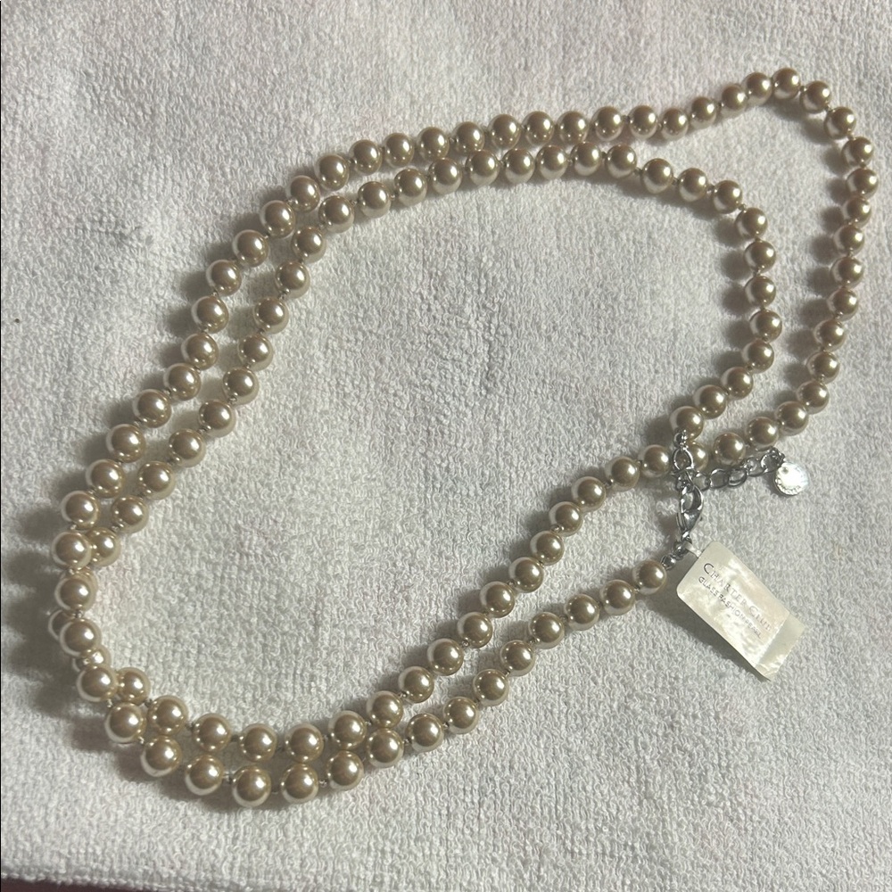 Charter Club Long Glass Cream Pearl Necklace